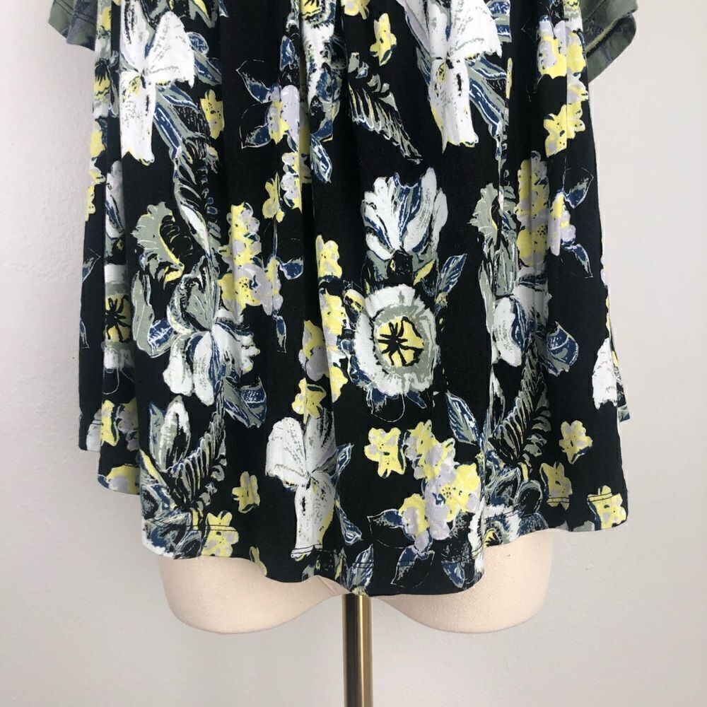 Free People Cold Shoulder Black Floral Top Boho Loose Fit CottageCore Medium - Picture 7 of 12